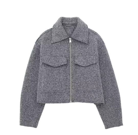 Damen Kurzgeschnittene Sherpa-Jacke mit Reißverschluss und aufgesetzten Pattentaschen Nord Taschen