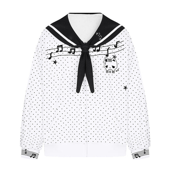 Damen Reißverschluss‑Sweatjacke im Matrosenstil mit Schleifenkragen, Polka‑Dot und Musikmotiv Nord Taschen