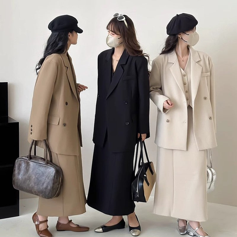 Damen Oversize-Sakko mit kastiger Weste und knöchellangem Midirock Nord Taschen