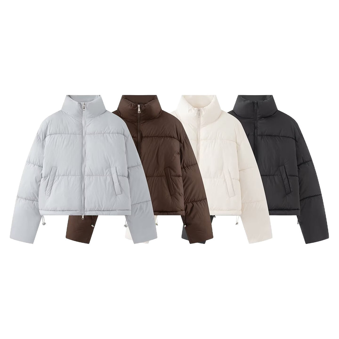 Damen Gekürzte Oversize-Pufferjacke mit hohem Stehkragen und Zwei-Wege‑Reißverschluss Nord Taschen