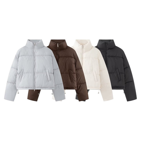 Damen Gekürzte Oversize-Pufferjacke mit hohem Stehkragen und Zwei-Wege‑Reißverschluss Nord Taschen