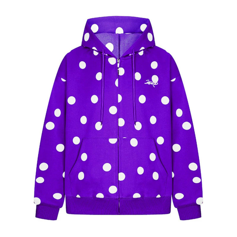 Damen Kapuzen-Sweatjacke mit durchgehendem Reißverschluss, Oversize-Schnitt und Polka-Dot-Print Nord Taschen
