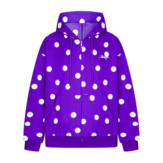 Damen Kapuzen-Sweatjacke mit durchgehendem Reißverschluss, Oversize-Schnitt und Polka-Dot-Print Nord Taschen
