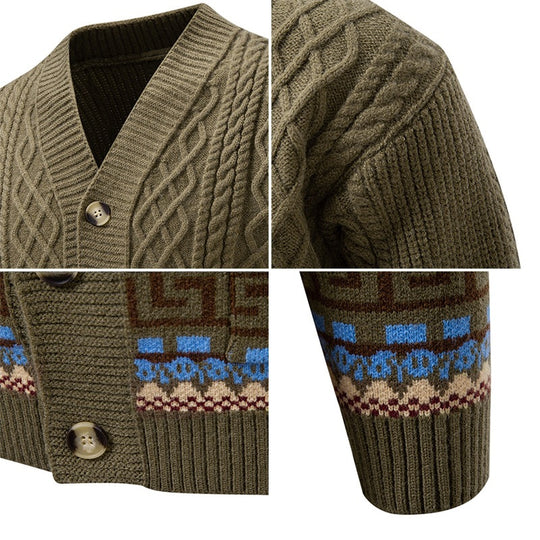 Herren Strickcardigan mit Zopfmuster, Jacquard-Bündchen und Knopfverschluss Nord Taschen