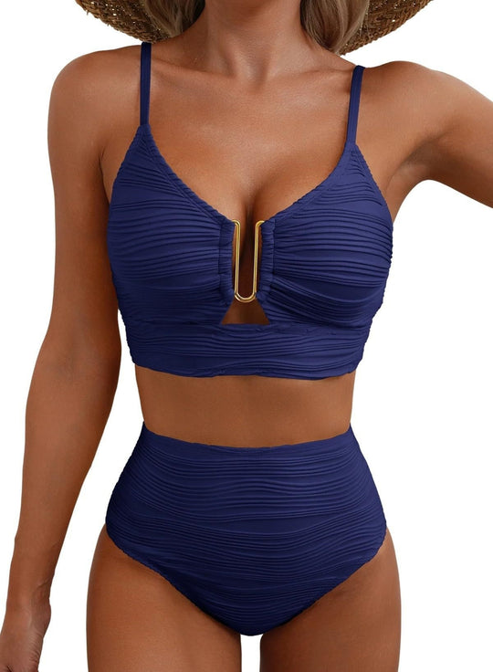 Damen Hochgeschnittener Bikini mit Raffungen