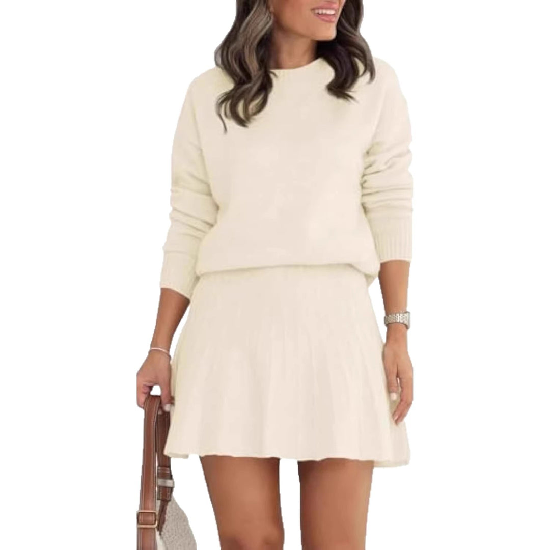 Damen Modisches Strickpullover und Rock-Set Nord Taschen