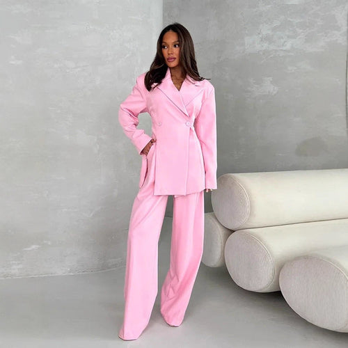 Damen Zweiteiliges Oversize-Anzugset mit Wickel-Blazer und weiten Palazzohosen Nord Taschen