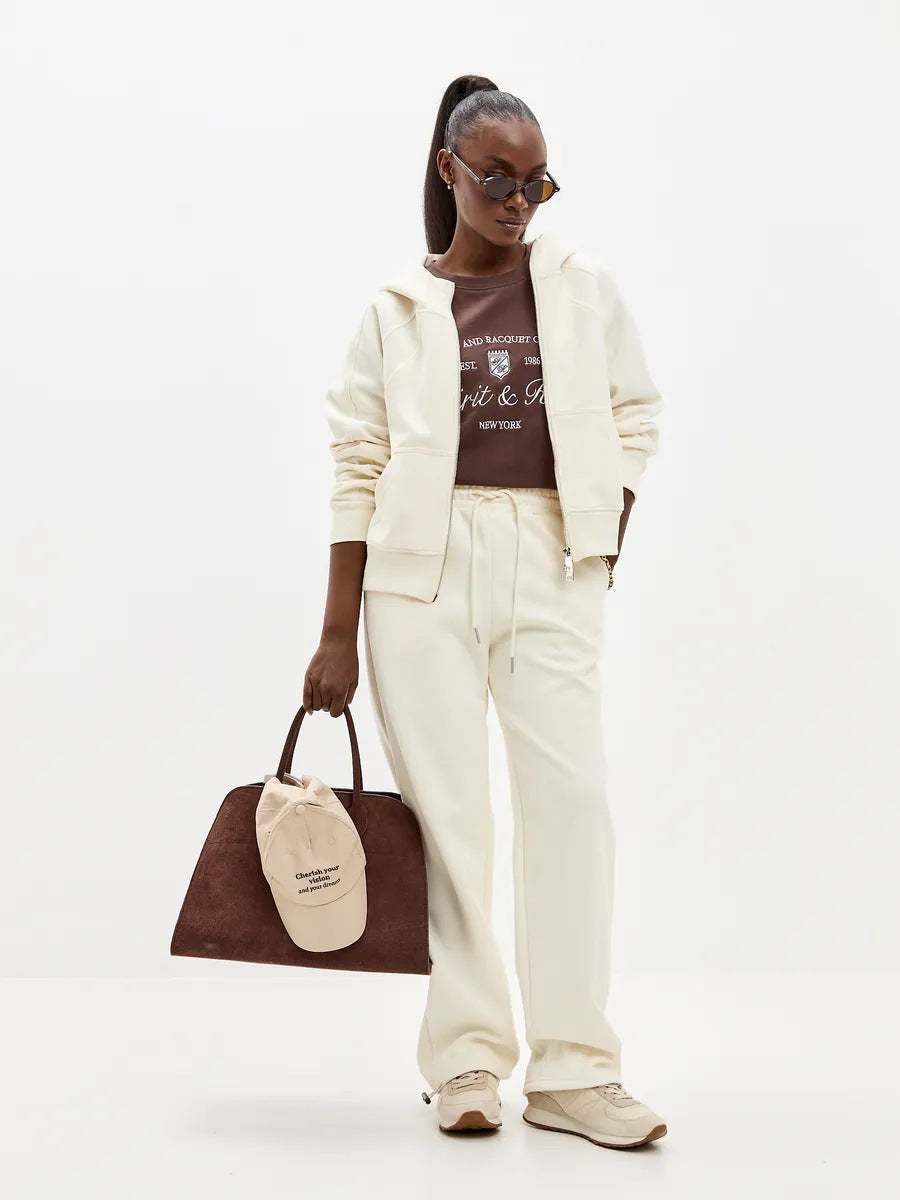 Damen entspanntes Fleece-Zweiteiler Set mit Raglan-Kapuzenjacke, durchgehendem Reißverschluss und gerader Relax-Jogginghose Nord Taschen