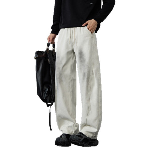 Herren Weite Baumwoll-Drawstring-Hose im Vintage-Waschlook Nord Taschen