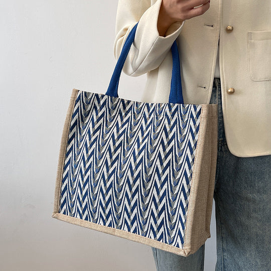 Damen Jute-Shoppertasche mit modernem Wellenmuster und stabilen Tragegriffen Nord Taschen