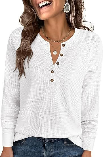 Damen Waffelstrick-Henley-Longsleeve mit Knopfleiste, Raglanärmeln und gerippten Bündchen Nord Taschen