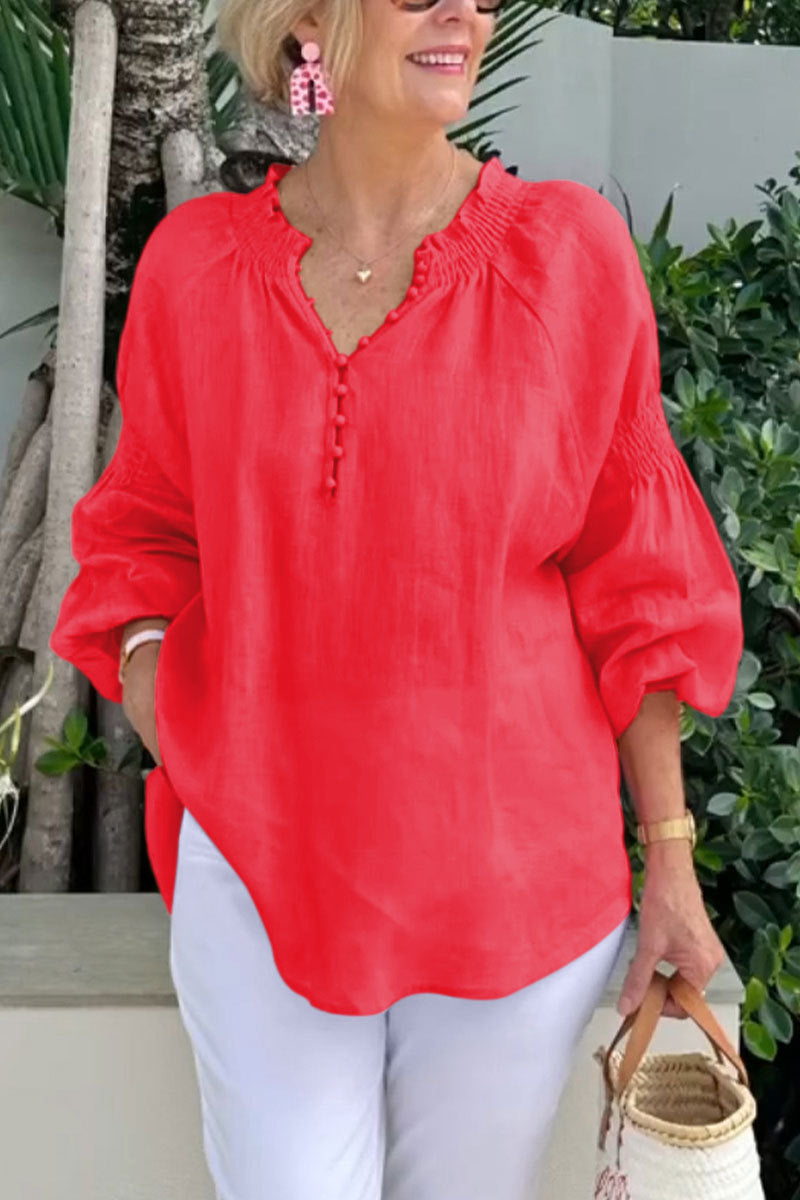 Damen luftige Bluse mit Smock-Ärmeln