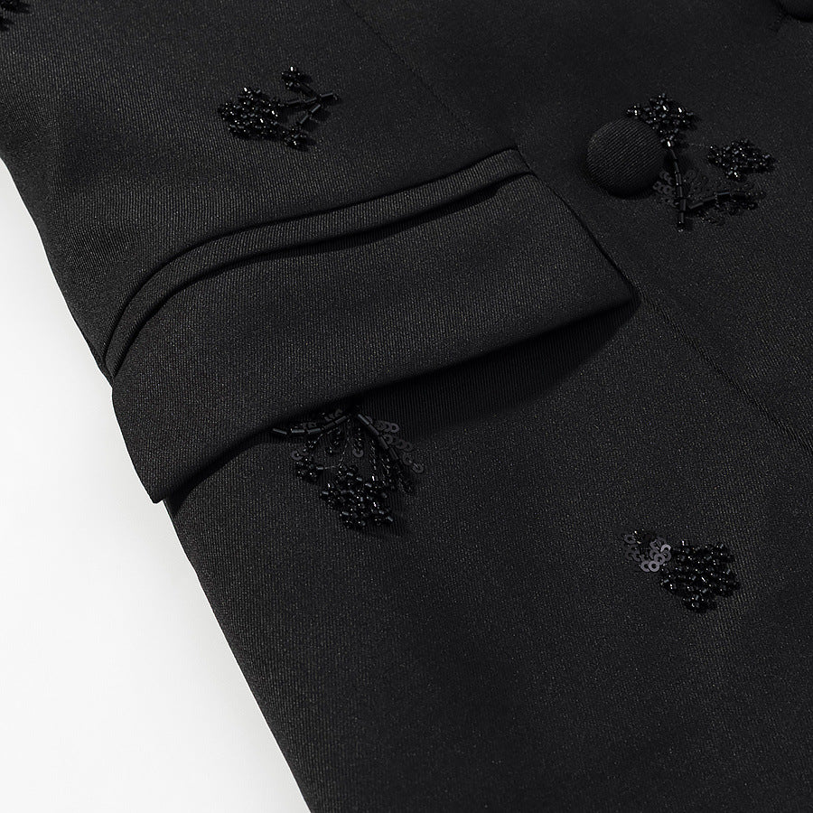 Damen Doppelreihiger Blazer mit Paillettenblüten und Schalkragen Nord Taschen
