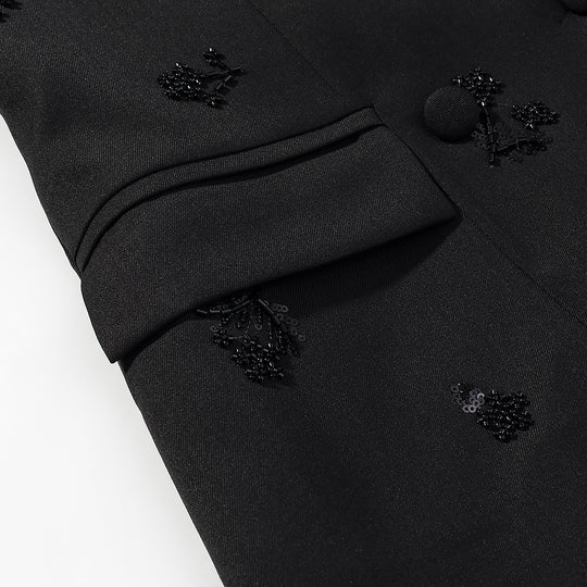 Damen Doppelreihiger Blazer mit Paillettenblüten und Schalkragen Nord Taschen