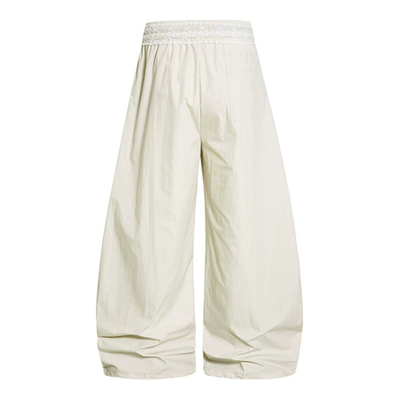 Damen Weite Palazzo-Loungehose mit elastischem Komfortbund, Kontraststreifen und Spitzenschnur Nord Taschen
