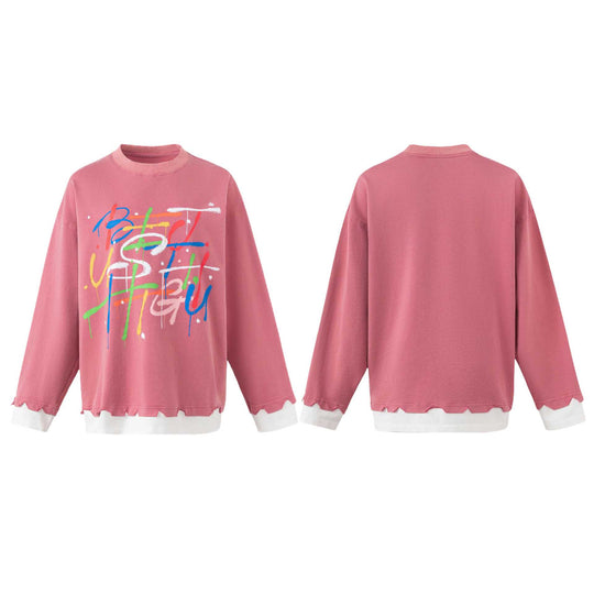 Damen Oversize-Sweatshirt mit Graffiti-Print, Wellensaum und Lagenlook Nord Taschen