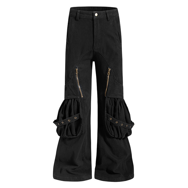 Damen Cargo-Culotte mit gerafften Beuteltaschen, Ösenriemen und seitlichen Reißverschlüssen Nord Taschen
