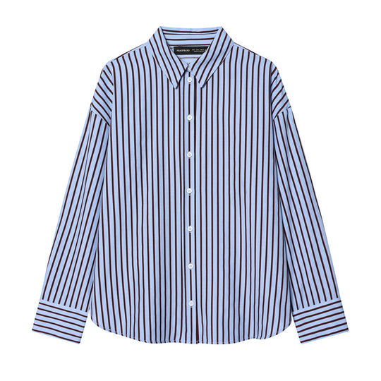 Damen Oversize-Hemd mit vertikalem Streifenmuster und Kentkragen Nord Taschen