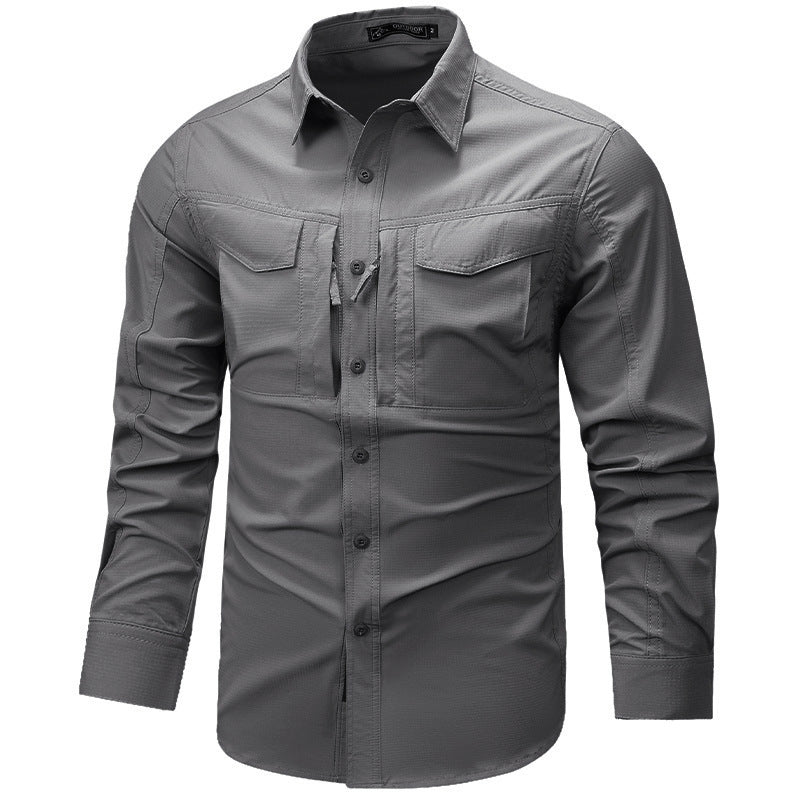 Herren Langarm Outdoor-Hemd mit Ripstop, Brustklappen und Reißverschlusstasche Nord Taschen