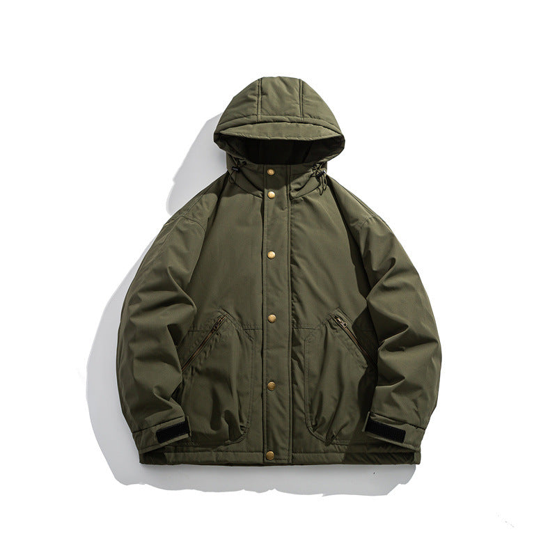 Herren Kurz geschnittener wetterfester Hybrid-Parka mit Kapuze, Druckknopfblende und schrägen Reißverschlusstaschen Nord Taschen