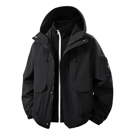 Herren Wasserabweisende Doppeljacke mit abnehmbarer Fleece‑Innenjacke und Kapuze Nord Taschen