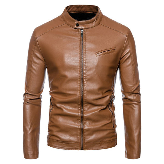 Herren Schmale Kunstleder-Bikerjacke mit Stehkragen, Innenfutter aus Kunstfell und Reißverschlusstaschen Nord Taschen
