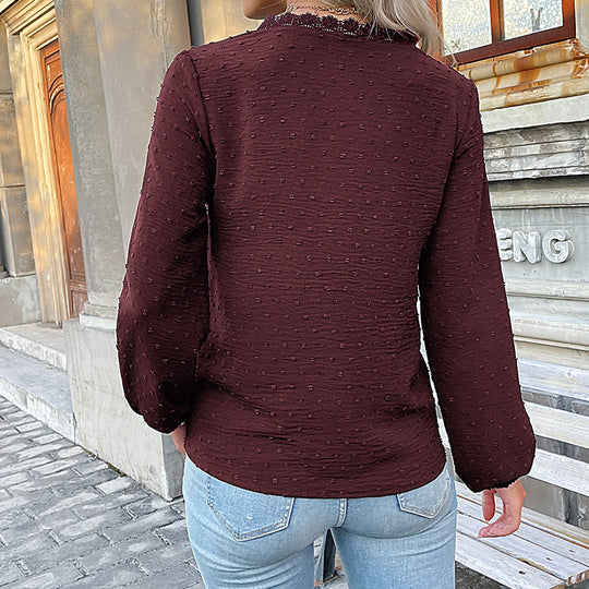 Damen Elegante Bluse mit Rüschendetails und Spitzenakzent Nord Taschen
