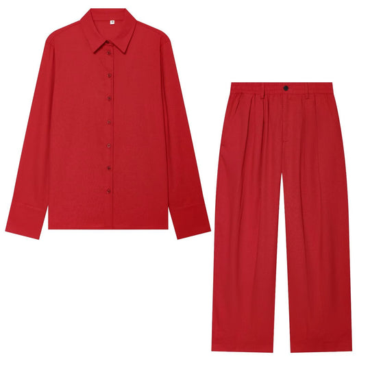 Damen Zweiteiliges Satin-Set mit weichem Oversized-Hemd und hochgeschnittener Palazzo-Hose Nord Taschen