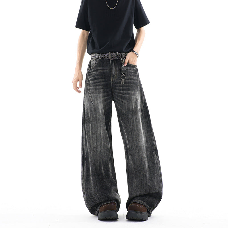 Herren Ultraweite Baggy-Jeans mit tiefem Schritt und strukturierter Faltenoptik Nord Taschen