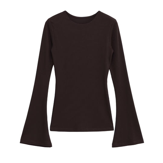 Damen Enganliegendes Rippstrick-Longsleeve mit ausgestellten Glockenärmeln Nord Taschen