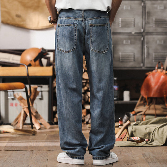 Herren Lockere Straight‑Leg Denim‑Jeans mit leichter Used‑Waschung und tiefem Schritt Nord Taschen