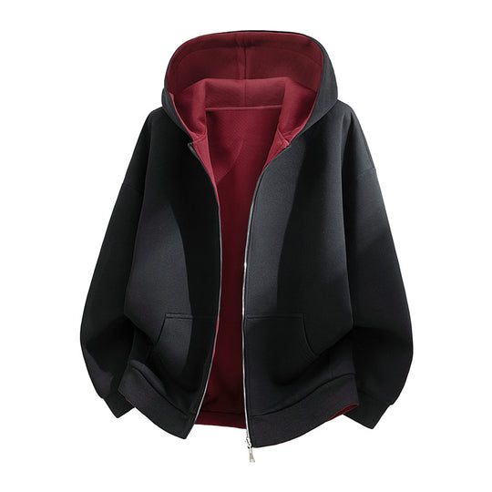 Unisex Oversize Zip-Hoodie mit zweifarbigem Innenfutter, Boxy-Schnitt & Zwei-Wege-Reißverschluss Nord Taschen