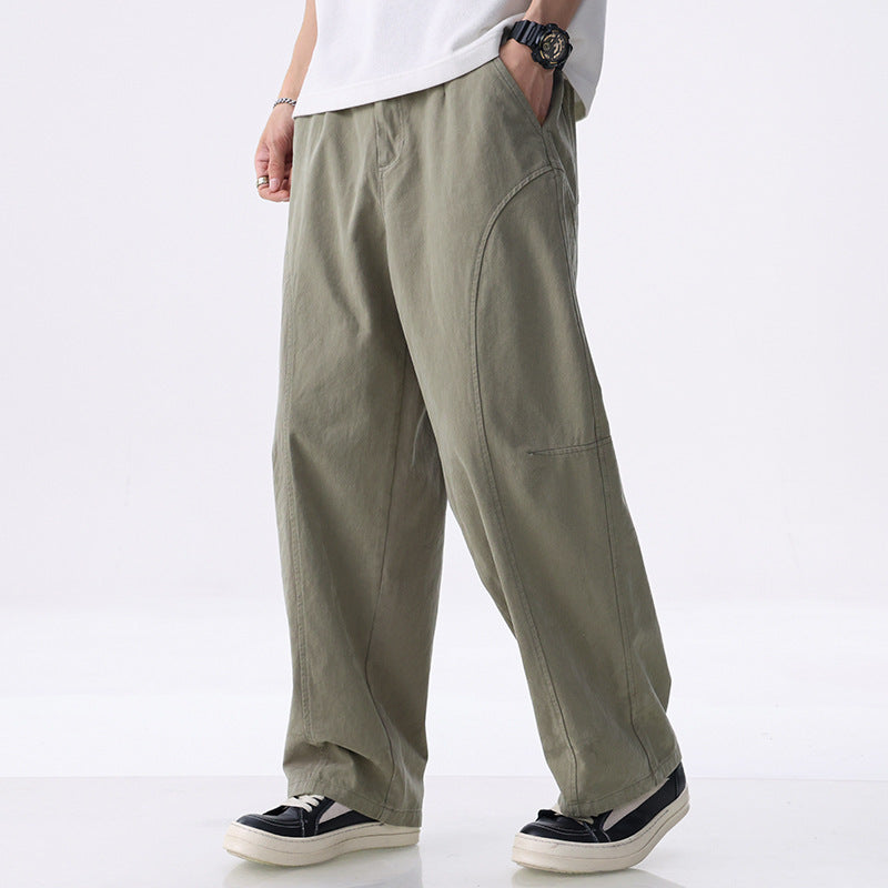 Herren Locker geschnittene Utility-Hose mit weitem Bein, markanten Ziernähten und elastischem Bund Nord Taschen