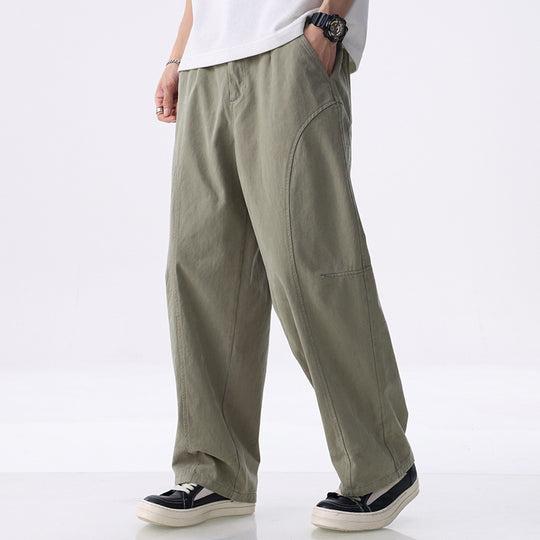 Herren Locker geschnittene Utility-Hose mit weitem Bein, markanten Ziernähten und elastischem Bund Nord Taschen