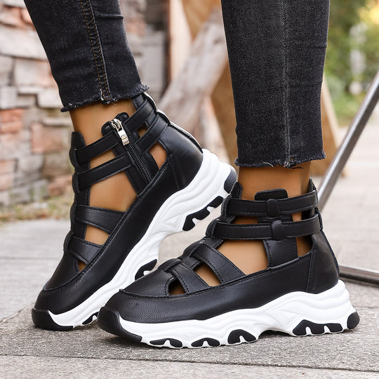 Damen  Keil-Sneaker-Sandalette mit Cut-Out Riemen, seitlichem Reißverschluss und profilierter Plateausohle Nord Taschen