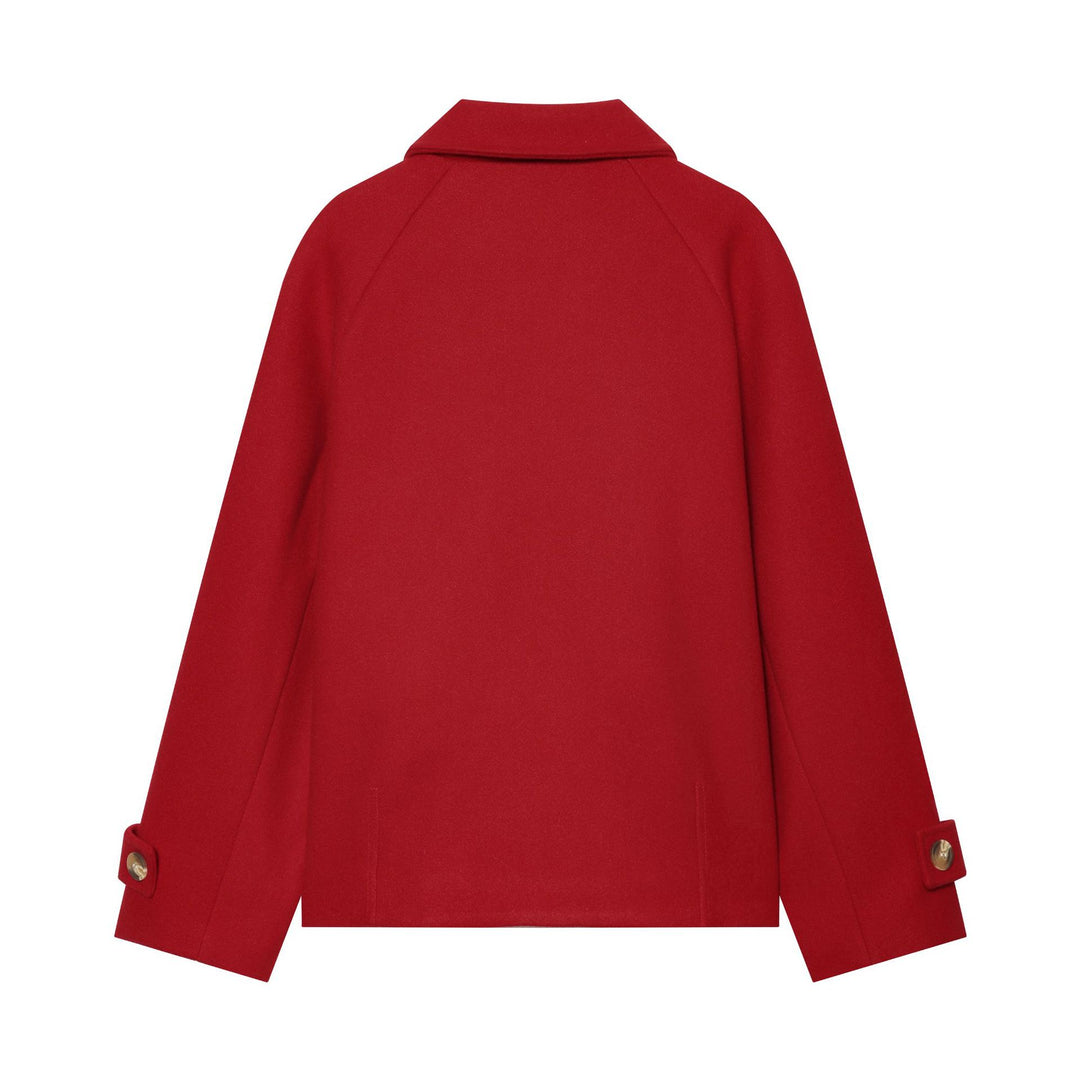 Damen Kurzmantel im Cape‑Style aus Wollmix mit Raglanärmeln und aufgesetzten Taschen Nord Taschen