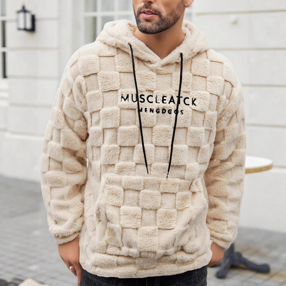 Herren flauschiger Sherpa-Hoodie mit Quadrat-Steppmuster, Kängurutasche und verstellbarer Kapuze Nord Taschen