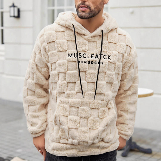 Herren flauschiger Sherpa-Hoodie mit Quadrat-Steppmuster, Kängurutasche und verstellbarer Kapuze Nord Taschen