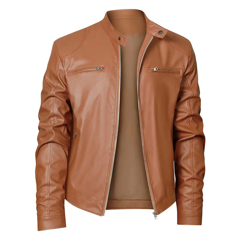 Herren schlanke Kunstleder-Bikerjacke mit Stehkragen, durchgehendem Reißverschluss und zwei Brusttaschen Nord Taschen