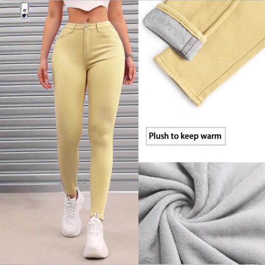 Damen Thermo-Skinny-Jeans mit Fleecefutter und hoher Taille Nord Taschen