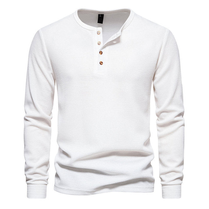 Herren Langarm-Henley-Shirt mit strukturiertem Oberflächenmuster und praktischen Knopfdetails