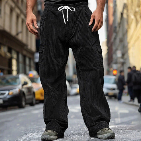Herren Cord-Optik Cargo-Jogger mit Tunnelzug, elastischem Bund und aufgesetzten Klapptaschen Nord Taschen
