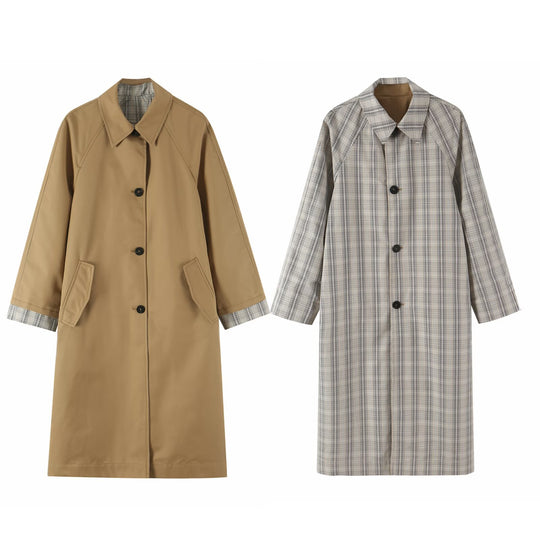 Damen Wendbarer Trenchcoat mit Raglanärmeln, kariertem Innenfutter und verdeckter Knopfleiste Nord Taschen