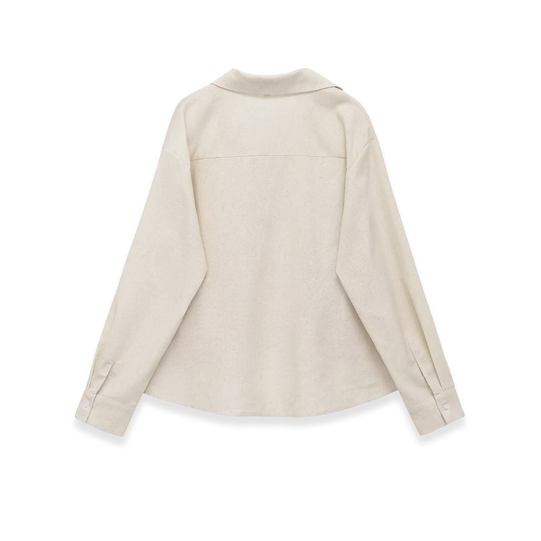 Damen Oversized-Bluse mit tiefem V-Ausschnitt und tailliertem Drapierungseinsatz Nord Taschen