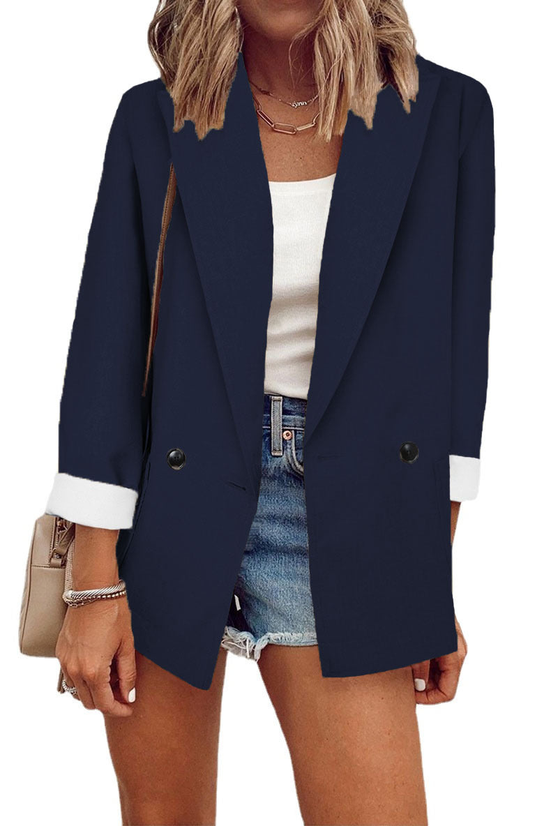 Damen Lockerer Longline-Blazer mit aufgekrempelten Ärmeln und zweireihiger Knopfleiste Nord Taschen
