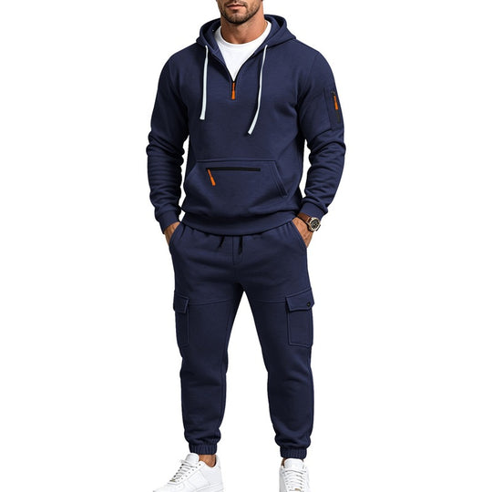 Herren Cargo-Jogging-Set mit Kapuze, halbem Reißverschluss und Mehrfachtaschen Nord Taschen