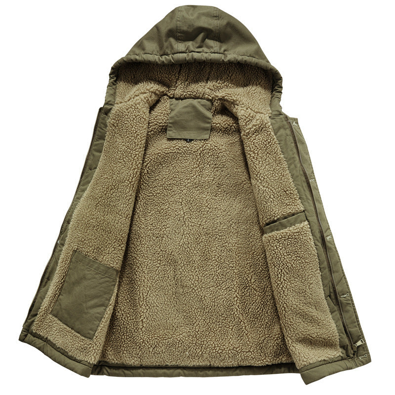Herren Ärmellose Canvas‑Weste mit Teddyfleece‑Futter, Kapuze und Zweiwege‑Reißverschluss Nord Taschen