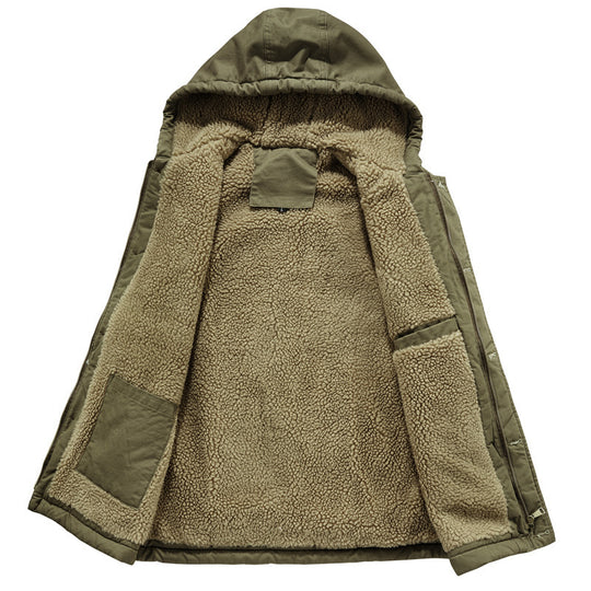 Herren Ärmellose Canvas‑Weste mit Teddyfleece‑Futter, Kapuze und Zweiwege‑Reißverschluss Nord Taschen