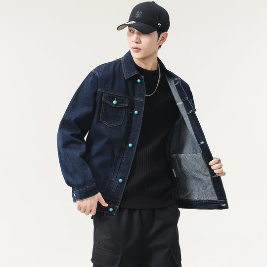 Herren Oversize Denimjacke mit Zierdruckknöpfen und Kastenform Nord Taschen
