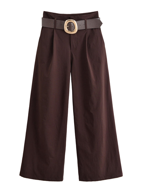 Damen Hochtaillierte Culotte-Palazzohose mit Bundfalten und breitem Ziergürtel Nord Taschen